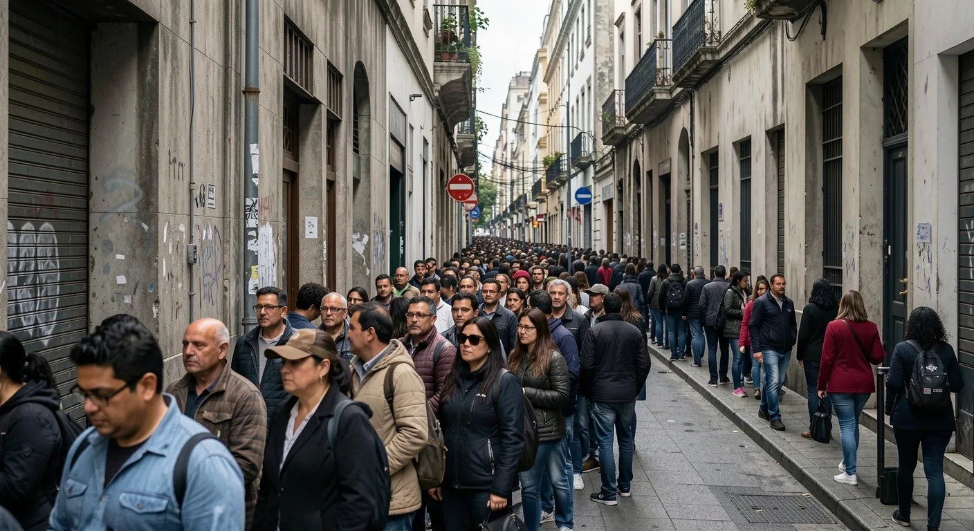Cola de personas esperando frente a un banco en Buenos Aires, Argentina