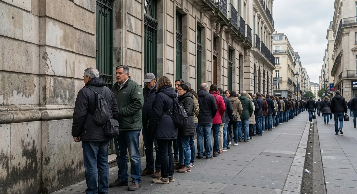 Personas haciendo fila frente a un banco en Buenos Aires