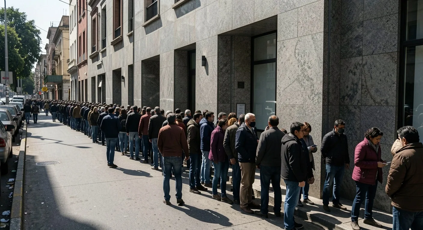 Cola extensa frente a un banco en Argentina