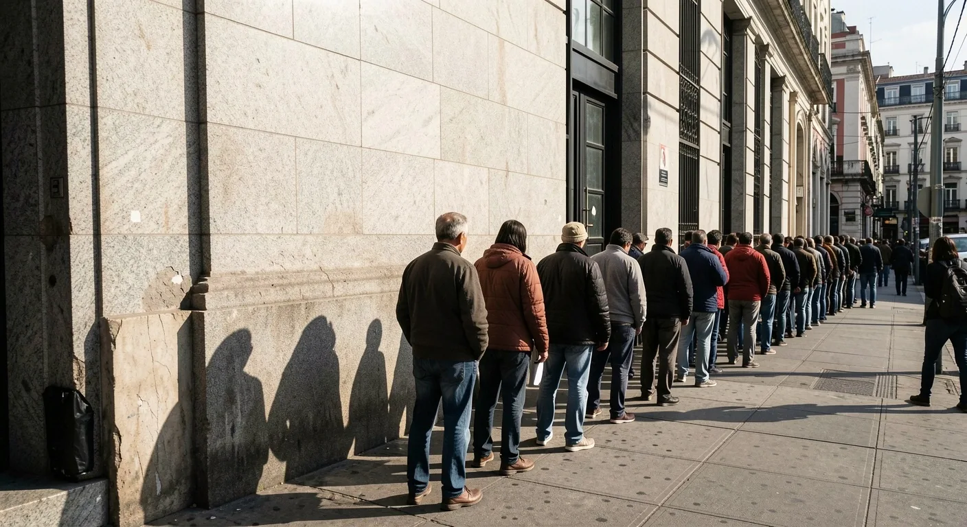 Larga cola frente a un banco en Buenos Aires