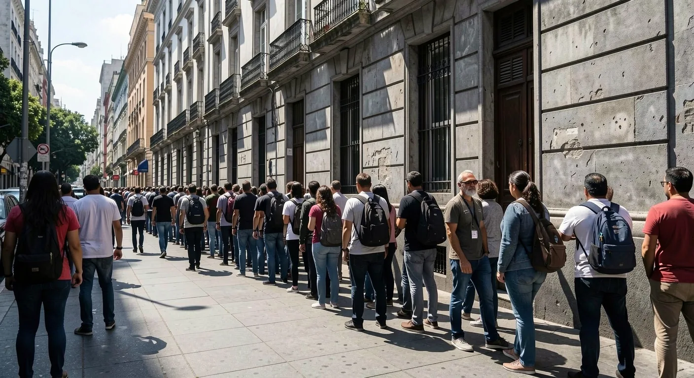Cola extensa frente a un banco en Buenos Aires