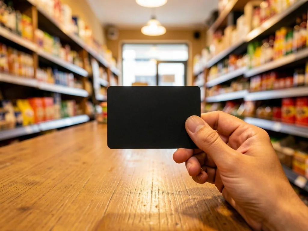 Tarjeta de débito cripto en uso en un comercio