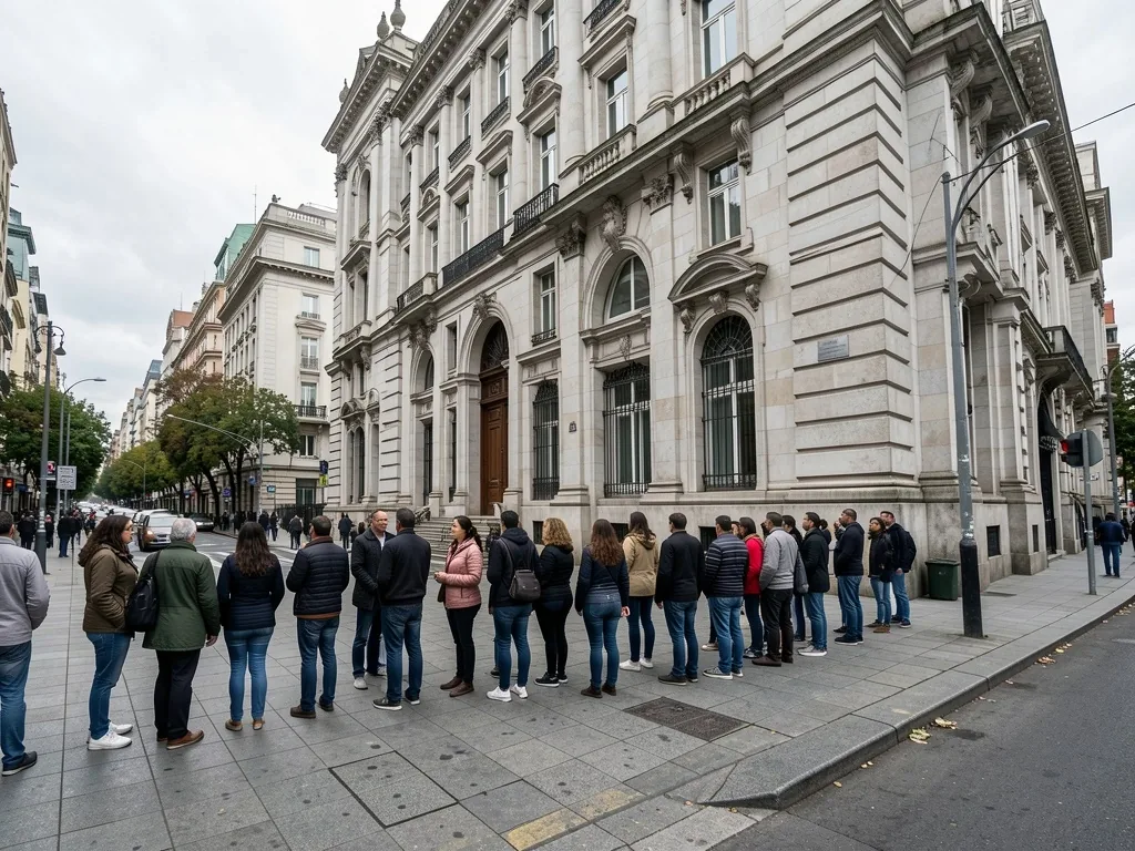 Larga cola frente a la entrada de un banco en Buenos Aires