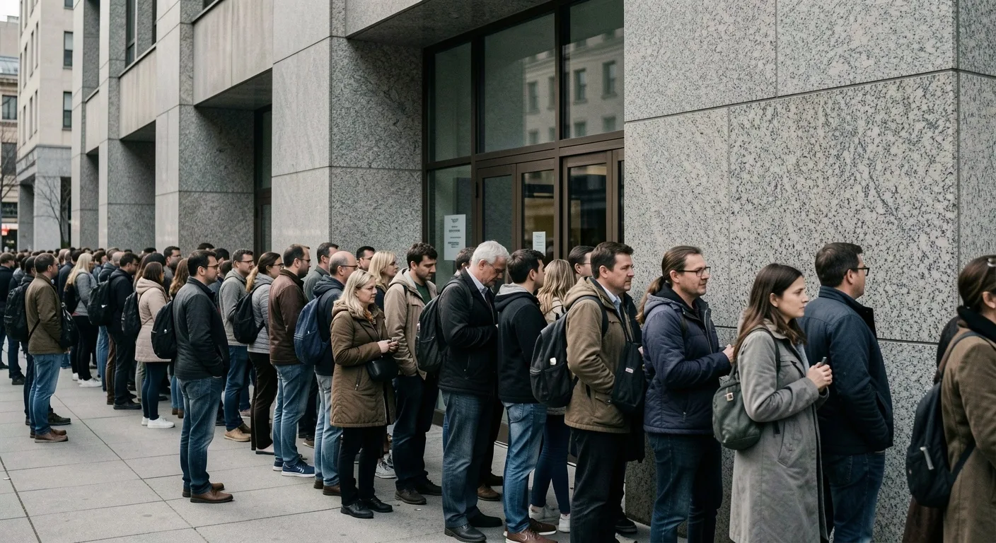 Fila de personas esperando frente a un banco en Buenos Aires